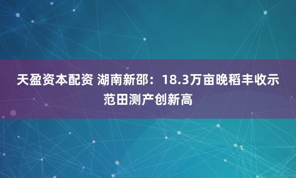 天盈资本配资 湖南新邵：18.3万亩晚稻丰收示范田测产创新高